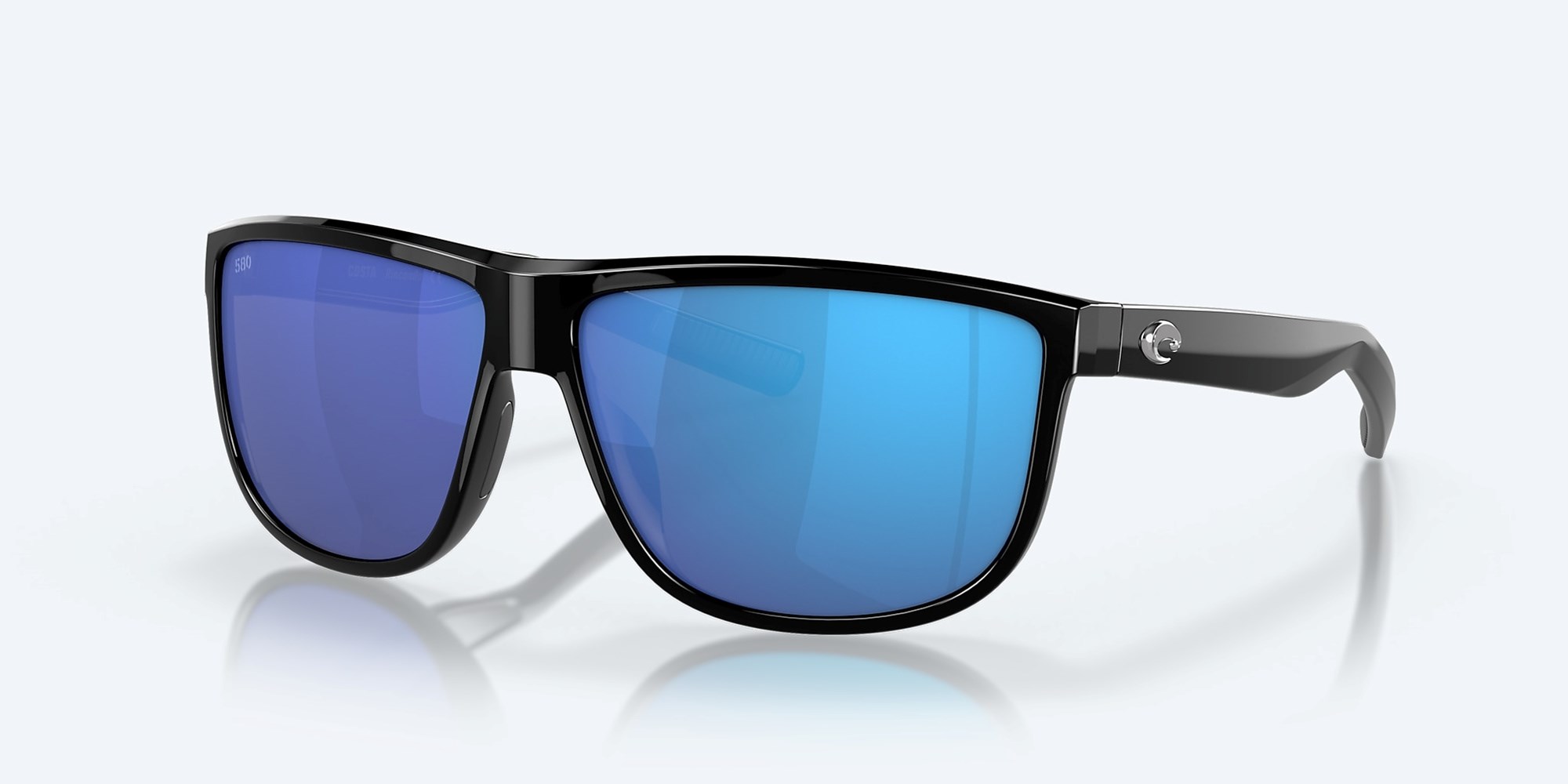 Costa Del Mar Rincondo Polarized Rx Available Men's Sunglasses Frame Shiny Black Lenses Blue Mirror - QJMD446